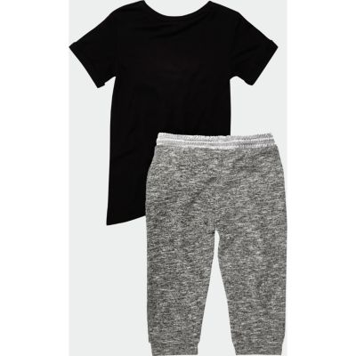 Mini girls black t-shirt and jogger set